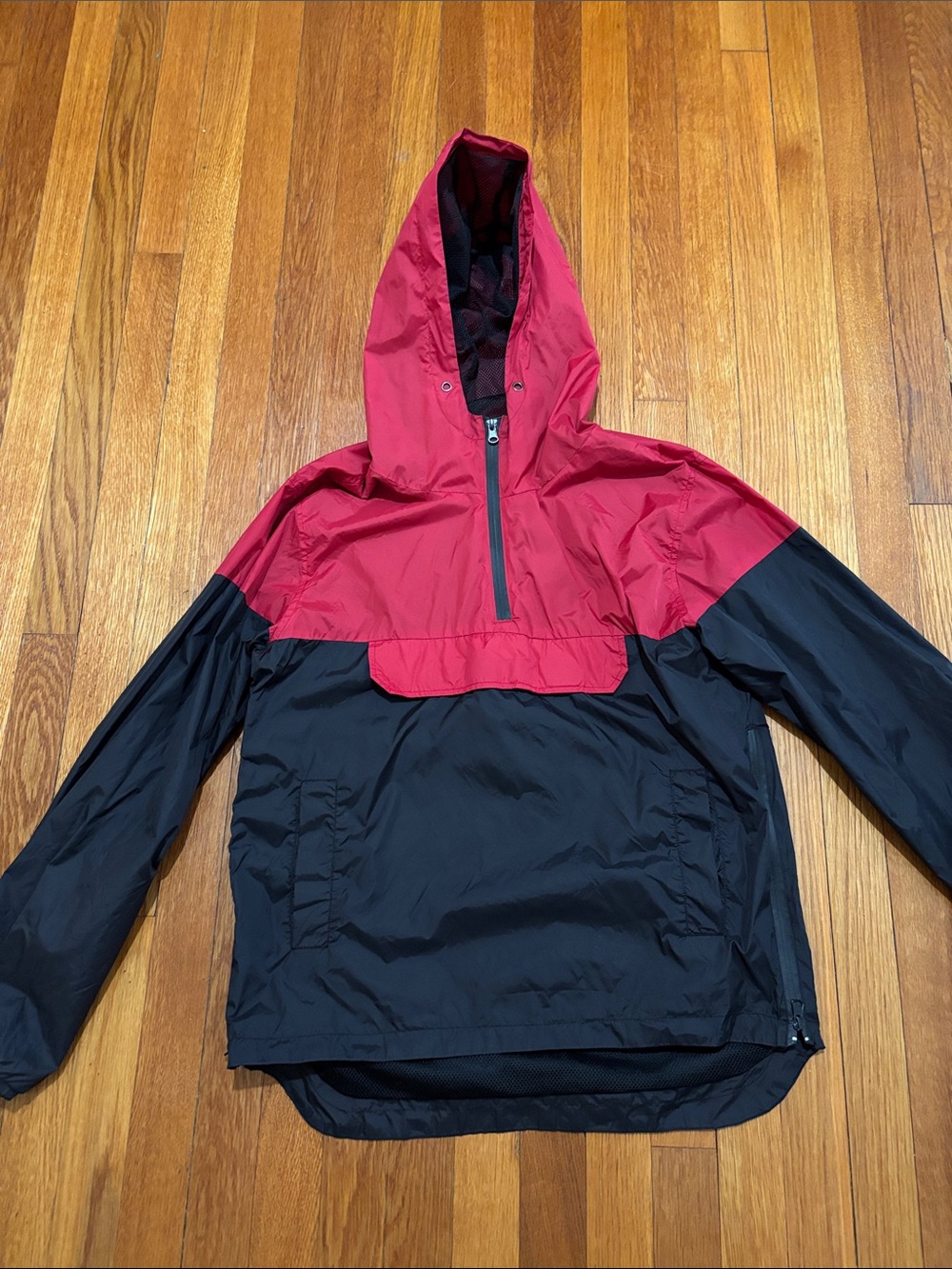 Men's Two-Tone Red and Black Waterproof Raincoat